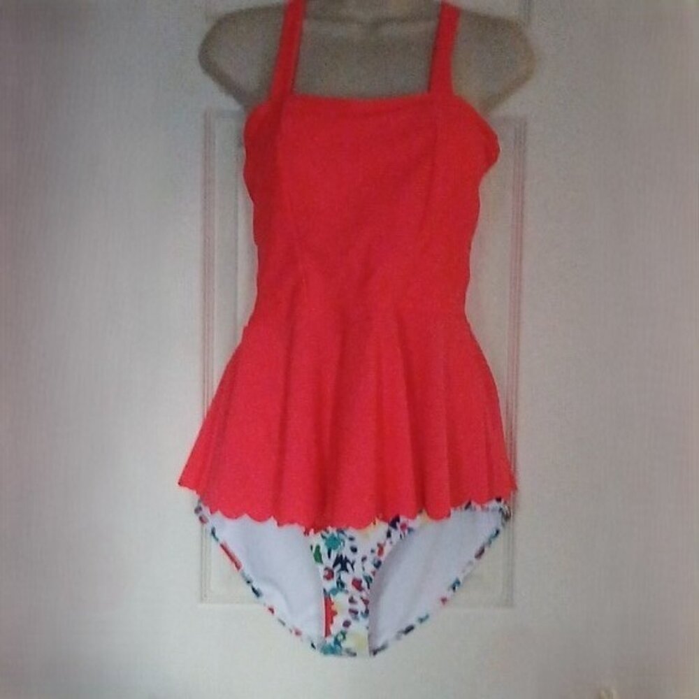 Womens Two Piece Swimsuit Solid Color Top with Colorful Bottom Size Large NWOT